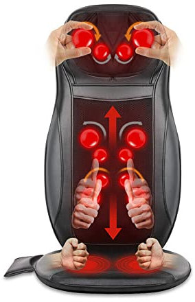 Shiatsu Massagematte Massagesitzauflage mit Knet-, Rollen-, Vibrations- und Wärmefunktion, Massagesessel mit DREI Massagezonen, Schwarz Einstellbar Massageauflage, Geschenke für Männer/Frauen