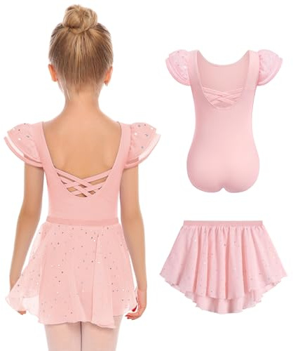 Zaclotre Girls Ballet Leotards with Removable High Low Skirt Toddler Ruffle Sleeve Hollow Back Dance Outfit Combo