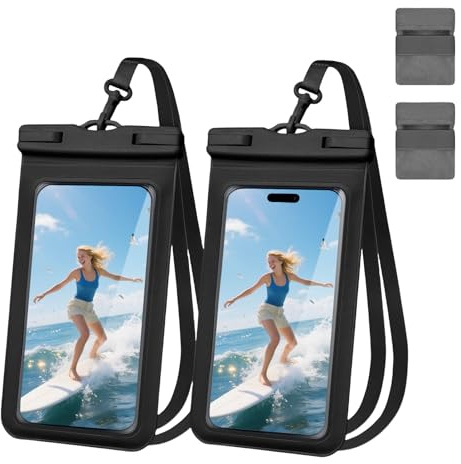 flintronic Vattentäta smartphone-väskor, 2 st universella vattentäta telefonfickor, IPX8 vattentät väska, för iPhone 15, 14, 13, 12 Pro Max XS, Samsung med 2 sandborttagare för strand