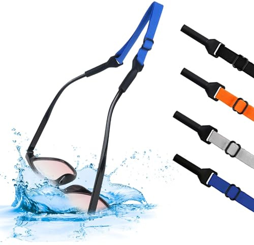 XCDMJ justerbart sportglasögonband, silikon solglasögonband, universellt glasögonband, neopren flytande glasögonband män kvinnor barn för skyddsglasögon (4 färger), blå, En Storlek