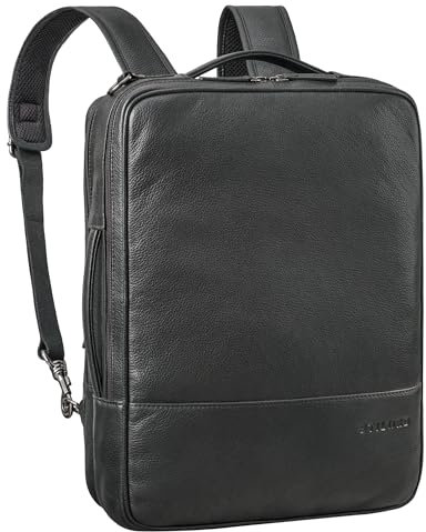 STILORD 'Dash' Praktischer 2 in 1 Rucksack Leder XL Laptoptasche 15-16 Unisex Multifunktionstasche Umwandelbar Echtleder Aktentasche Business Anti Diebstahl Umhängetasche, Farbe:obsidian schwarz