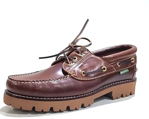 Snipe - Zapato Mocasín de Piel con Cordones y Suela de Goma,tacón bajo,Suela de Tacos, para: Hombre Color: Marron Talla:46