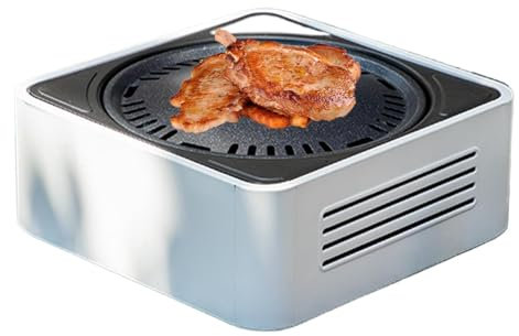 Nysel bärbar campinggrillugn, bordsrökt grill | non-stick belagd rund kolgrill | hushåll BBQ-kolugn, camping köttgrill för camping, trädgård, inomhus