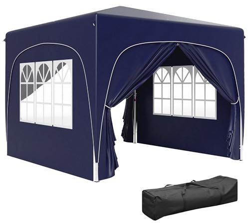 Outsunny Pavillon 3x3m, imperméable stable résistant à l'hiver Pop-up Pavillon pliable, protection UV 50+, Tente de réception pliable avec 4 parties latérales Sac Pavillon de jardin pour camping