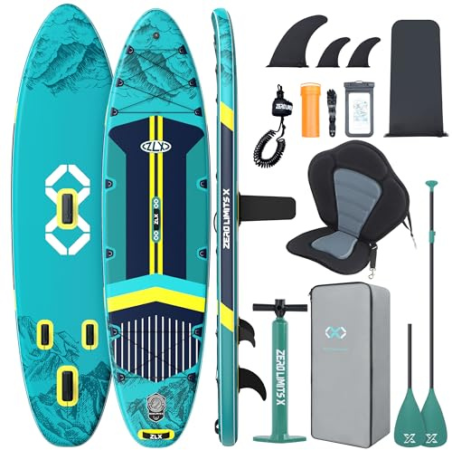 ZLX Sup Gonfiabile 350x89cm, SUP Con Accessori Completi, Tavola SUP Max 250 Kg, Pinna Centrale Unica, Pad Deck Antiscivolo, Tavola SUP Gonfiabile Per Adulti, Principianti, Tutti I Livelli