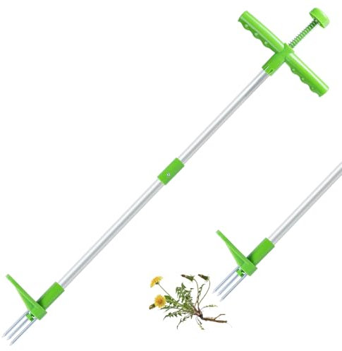 OFFCUP Extractor de Maleza, Herramienta Deshierbe Manual con 3 Garras de Acero Inoxidable y Pedal de Alta Resistencia, 100cm Cortadora de Malezas de Pie Removedor de Diente de León