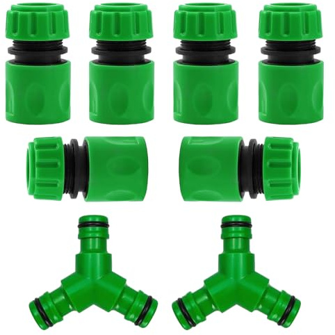 Raheem 1/2 Garden Hose Connector Plastic Tap Connector Set 6PCS Hose End Quick Connectors + 2PCS 3 Way Snap On Hose Splitter Garden Hose Connector for Connecting Water Pipe, Garden,Hose Pipe Fitting