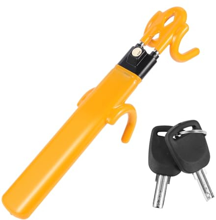 Barre Antivol Voiture Volant Haute Sécurité - Bloque Volant Universel Renforcée avec Double Barre & Crochets Anti-Rayures,Haute Visibilité Jaune,Compatible Auto/Camping-Car/Fourgon/Caravane(2 Clés)