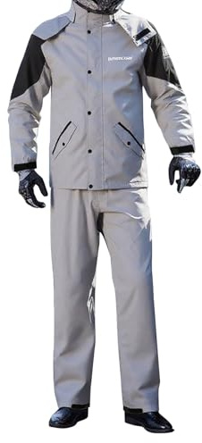 YOSUWOAI Traje de moto para hombre, 2 piezas, impermeable, combi con chaqueta y pantalones de moto, traje de lluvia visibilidad, juego para ciclismo, equitación y motociclismo, P gris., L