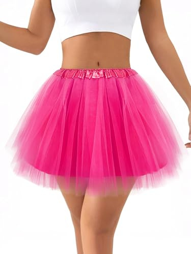 CHONGQILAO Jupe en Tulle Femme, Rétro Jupe Tulle Ballet Tutu Danse Classique, Jupes Tutu Rétro Années 80, Taille Élastique Jupette Danse Classique pour Femme pour Carnaval, Halloween, Cosplay, Danse