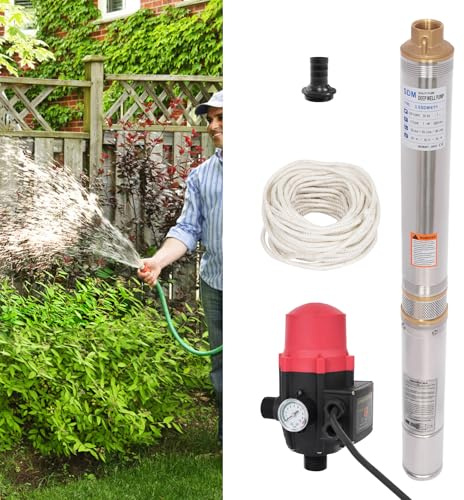 Djupbrunnspump 750 W 6300 L/H brunnspump trädgårdspump med tryckbrytare, max. 70 m, rostfri pump för bevattning, vattenförsörjning