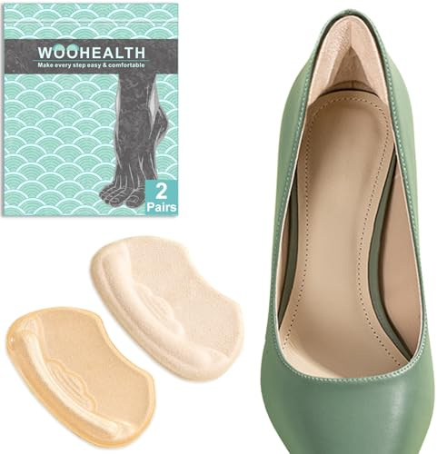 WOOHEALTH Empuñaduras de talón para zapatos de mujer, almohadillas de talón para zapatos demasiado grandes (2 pares de forros de talón), inserciones de cojín para zapatos sueltos con autoadhesivo