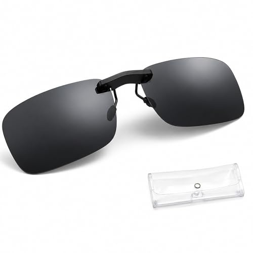 HummOut Clip On Sunglasses, Polarized UV400 Anti-Glare Lenses Over Prescription Glasses for Men Women, Driving Travel Outdoor, Black, with Carrying Case
