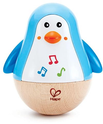 Hape Stehauf-Pinguin, Stehaufmännchen aus Holz, blau, Babyspielzeug ab 6 Monate, Motorikspielzeug aus Holz