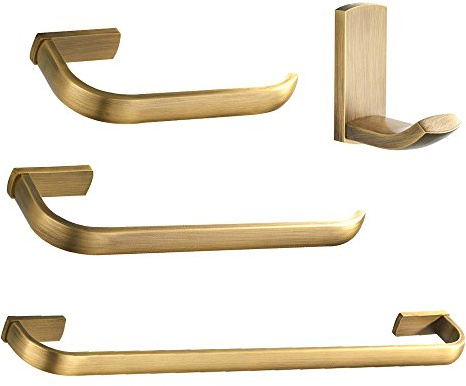 Flybath 4 pezzi Set di Accessori da Bagno - 57 cm Portasciugamani Da Parete Singolo, Anelli Portasciugamani, Porta Carta Igienica, Ganci Portasciugamani, Bronzo Spazzolato