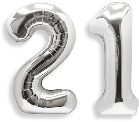 AULE Silver Number 21 Balloon 40 Inch Giant 0-60 Foil Large Balloons | Big Mylar 21 Number Balloon Helium Huge Jumbo for Happy 21st Birthday Party Anniversary Decorations Supplies