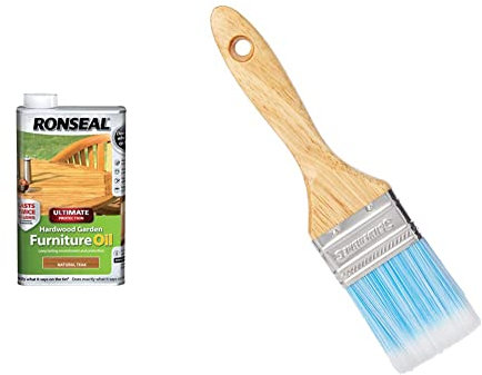 Ronseal UHWGFOT1L 1 Litre Ultimate Protection Hardwood Garden Furniture Oil - Teak & Silverline 367969 Synthetic Paint Brush 50 mm / 2