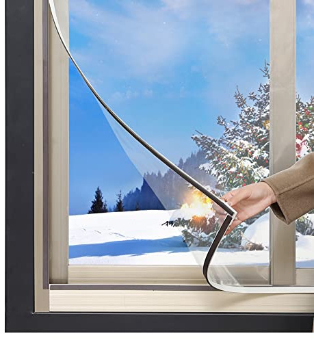 DIY Magnetic Window Insulation Kit 56x35 Indoor Clear Film for Heat and Cold Winterizing Kit Cuttable Transparent Window Covering