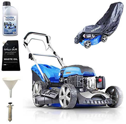 Hyundai 196cc Petrol Lawnmower, 20 51cm 4 Stroke, Self Propelled Petrol Mower, Easy Starting with Six Cutting Heights, 70L Grass Bag Plus with rain cover & oil extraction kit& 3 Year Warranty