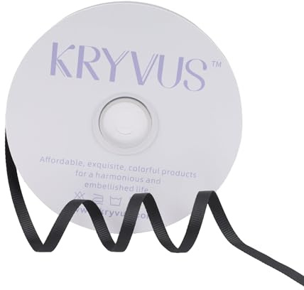 Kryvus Grosgrain Ribbon, Black Ribbon 6mm x Continuous 45 Metres, Black Grosgrain Ribbons Perfect for Gift Wrapping, Crafts, Sewing, Wedding Decor, DIY Hair Accessories and More