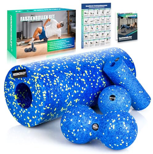 nooncrazy Juego de rollos para fascia con bolsa de cordón y pósteres de entrenamiento, juego de fascia con bola de fascia pequeña y doble bola para entrenamiento de fascia muscular, tejido conectivo y
