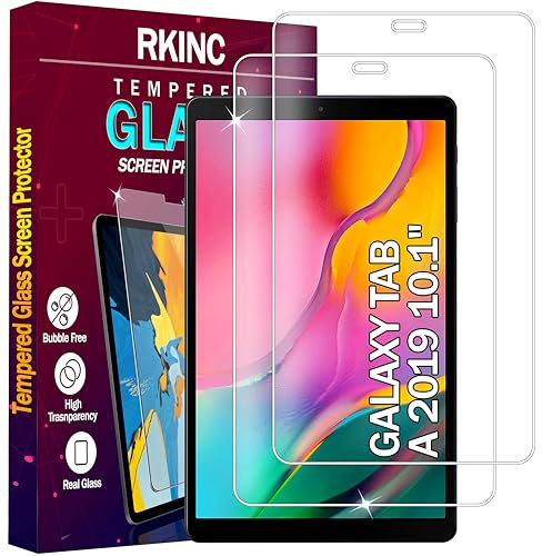 RKINC Protector pantalla [2 Piezas] para Samsung Galaxy Tab A 2019 10,1 pulgadas (SM-T510 SM-T515), Cristal templado película de vidrio, 9H 0.33 mm [Anti-rasguño][Anti-rotura][Sin burbujas]