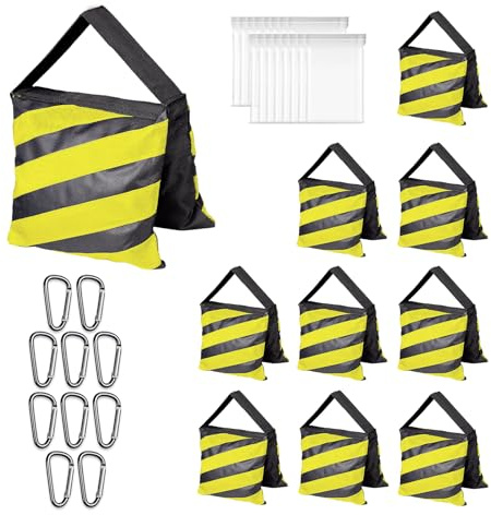 EMART Heavy Duty Sandbags - Weight Bag Heavy Duty Saddlebags Sand Bag for Photography, Backdrop Stand, Light Stand, Tripod, Photo Video Studio, Canopy, Patio, Tent -10 Pack,Yellow & Black