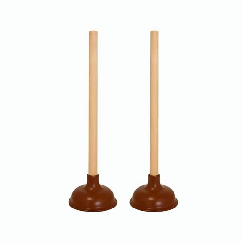 ProBene 2x Heavy Duty Toilet Plunger Set – 48cm Wooden Handle & Large Rubber Cup – Powerful Sink & Drain Unblocker for Bathroom, Toilet, Shower