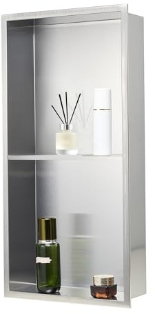 VEVOR Nicchia per Doccia, 33,0 x 63,5 x 10,2 cm, Nicchia Durevole in Acciaio Inossidabile da Incasso a Parete, Robusto Porta Sapone e Shampoo, Sigillato Impermeabile, Doppio Strato, Argento