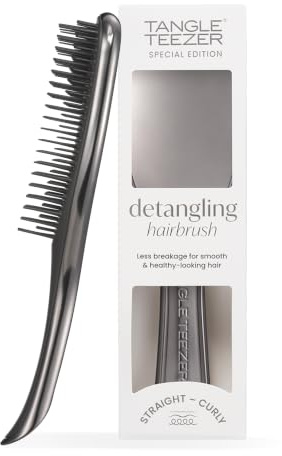 Tangle Teezer The Ultimate Detangler Chrome Hairbrush | Straight to Curly Hair Detangling Brush | Two-Tiered Teeth Reduce Breakage| Wet & Dry Hair | Midnight Silver