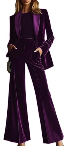 Conjunto de pantalón de terciopelo Botong para mujer de 2 piezas, traje formal de oficina para mujer, traje de boda, esmoquin de graduación, Deep Purple, XXL