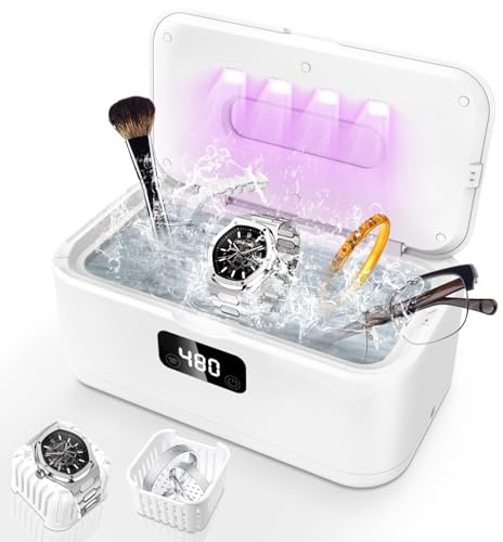 Dispositivo de limpieza ultrasónica UV de 49000 Hz, 800 ml, limpiador ultrasónico con 5 funciones de tiempo, dispositivo de limpieza profesional para gafas, relojes, anillos, limpieza profunda
