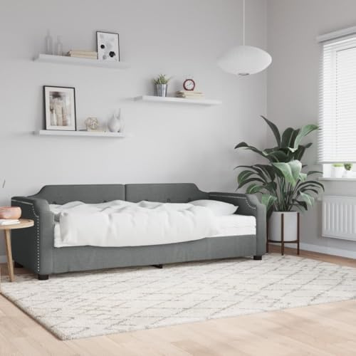 JHQHSM Letto giornaliero con materasso grigio scuro 100 x 200 cm tessuto divano letto 2 in 1 divano letto letto ospiti confortevole materasso in schiuma resistente rivestimento legno metallo telaio