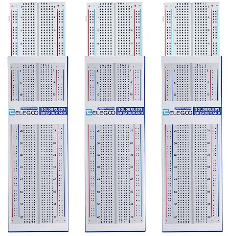 ELEGOO 3pcs Breadboard Carte d'Expérimentation 830 Points Tie-Point sans Soudure - Platine d'Essai Carte Circuit Imprimé PCB pour Arduino UNO R3 Mega
