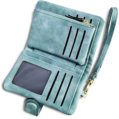 AOXONEL Damen Bifold Leather Wallet RFID blockiert Damen Armband mit kartenhalter-id Fenster geldbörse Small (Grün)