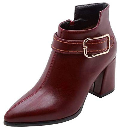 Onewus Botines de tacón grueso para mujer, granate, 38 EU