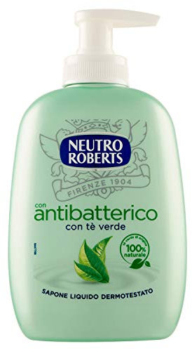 Neutro Roberts Sapone Liquido Antibatterico con Tè Verde, Sapone Liquido per le Mani con Ingredienti Naturali, Flacone in Bio Plastica, Riciclabile, Dermatologicamente Testato, Confezione 200 ml