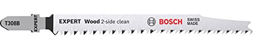 Bosch Professional 25x Hojas de sierra de calar Expert `Wood 2-Side Clean` T 308 B (para Contrachapado, Tablero para mobiliario de madera maciza, Longitud 117 mm, accesorios Sierra de calar)