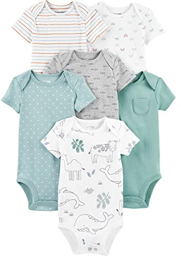 Simple Joys by Carter's Unisex Babies' Short-Sleeve Bodysuit, Pack of 6, Animal/Stripe/Geo Tile, 12 Months