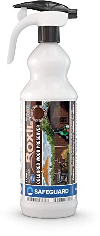 Roxil Wood Stain Preserver (Burnt Umber, 1 Litre Spray) - Fast-Drying Satin Finish for Decking, Fence, Shed, Furniture. Up to 5 Year Protection for Indoor & Outdoor