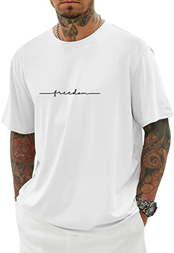 Minetom T-Shirt Homme Oversize à col Rond Manches Courtes Basique imprimé Sweatshirt Coton Manche Courte Top Basic Shirt Crew Neck Vintage Streetwear D Blanc XL