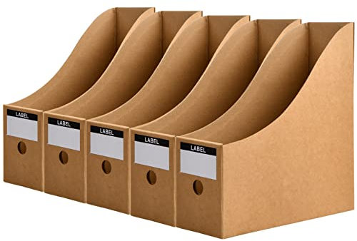 Xzeemo 5 Pezzi Portariviste in Cartone, Porta Riviste per Scrivania, Portariviste Pieghevole con Etichette, Scatola Porta Documenti, Organizzazione Divisori per Ufficio Casa Archiviazione di File