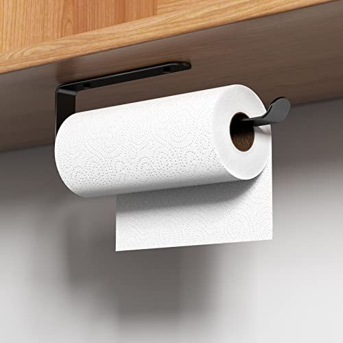 Firschoie Portarrollos de Cocina sin Taladro/Taladro, Portarollos Papel Higiénico, portarollos Cocina autoadhesivade Aluminio Montado en la Pared Accesorios, Adecuado para baño, Cocina (Negro)