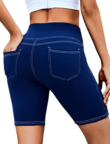 VOOVEEYA 5/8 High Waisted Yoga Biker Shorts with Pockets for Women