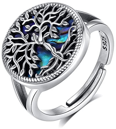 AEONSLOVE Ring Silber 925 Damen, Lebensbaum Verstellbarer Ring für Frauen, Offener Ringe Vintage