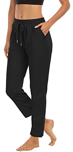 Women's Yoga Joggers UK Sale Clearance Lightweight Plain Tracksuit Bottoms Sport Pants Running Joggers with Pockets Solid Sweatpants Tapered Leg Drawstring Trousers Sweat Pants Ladies Black