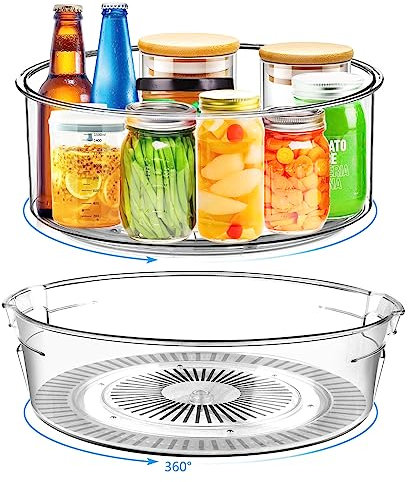 2 Stück Drehteller Gewürzregal Kühlschrank Küchen Küchenschrank Organizer 24 cm und 28 cm Lazy Susan 360° Drehbar Drehplatte Organizer Transparent