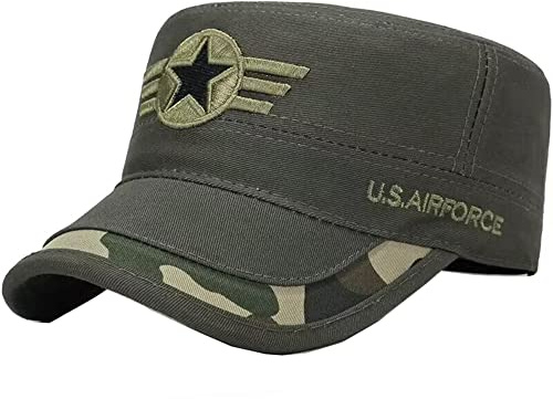 QICHEN Vintage Armée Style Casquette Plat Top Cotton Militaire Casquette Baseball pour Homme (Vert armée-1)
