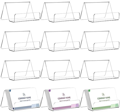 Hedume 12 Pack Business Card Holder for Desk, Office Acrylic Business Card Table Top Display Holders, Clear Name Card Holder Stand, Capacity: 50 Cards
