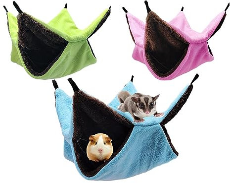 Kellegour 3 Stück Kleine Haustierkäfig-Hängematte,Meerschweinchen Hamster Hängende Hängematte,Spielzeug Ratten Käfig Zubehör Weicher Plüsch,für Hamster,Frettchen Käfig,Chinchillas und Eichhörnchen
